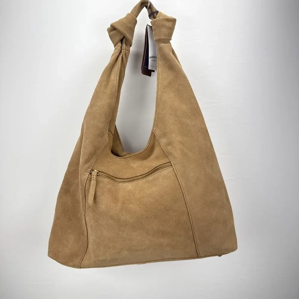 American Leather Co Marietta Knot Hobo Purse Shoulder Bag‎ Cognac Suede Boho